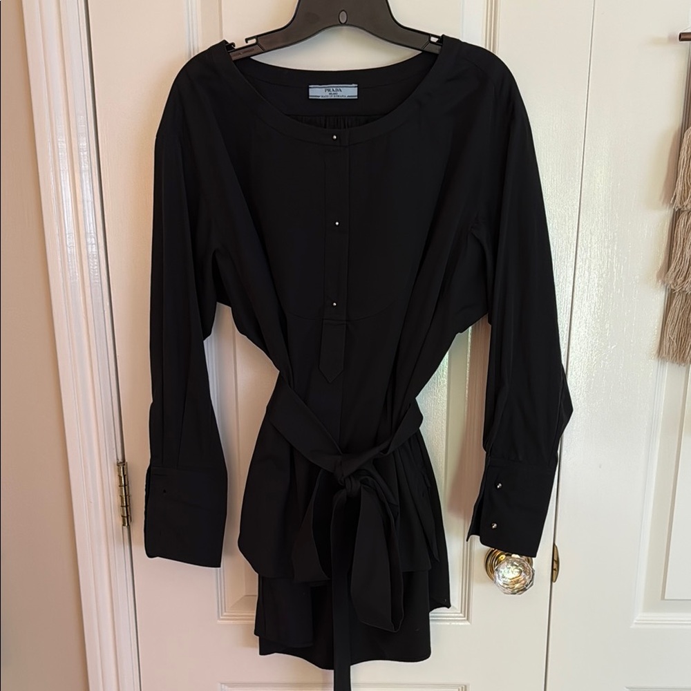 Prada Black Buttoned Tie Front Blouse